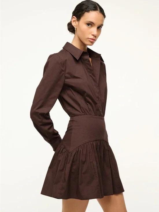 Staud Rocco Mini Dress in Earth Brown 2 - Picture 6 of 8